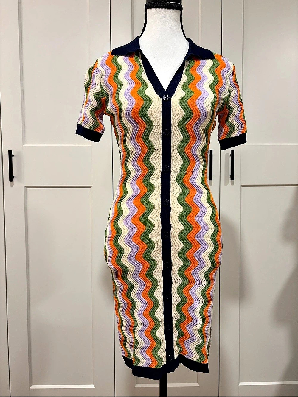 English Factory BH991D Geometric Midi Dress in Multicolor Size XS NWT